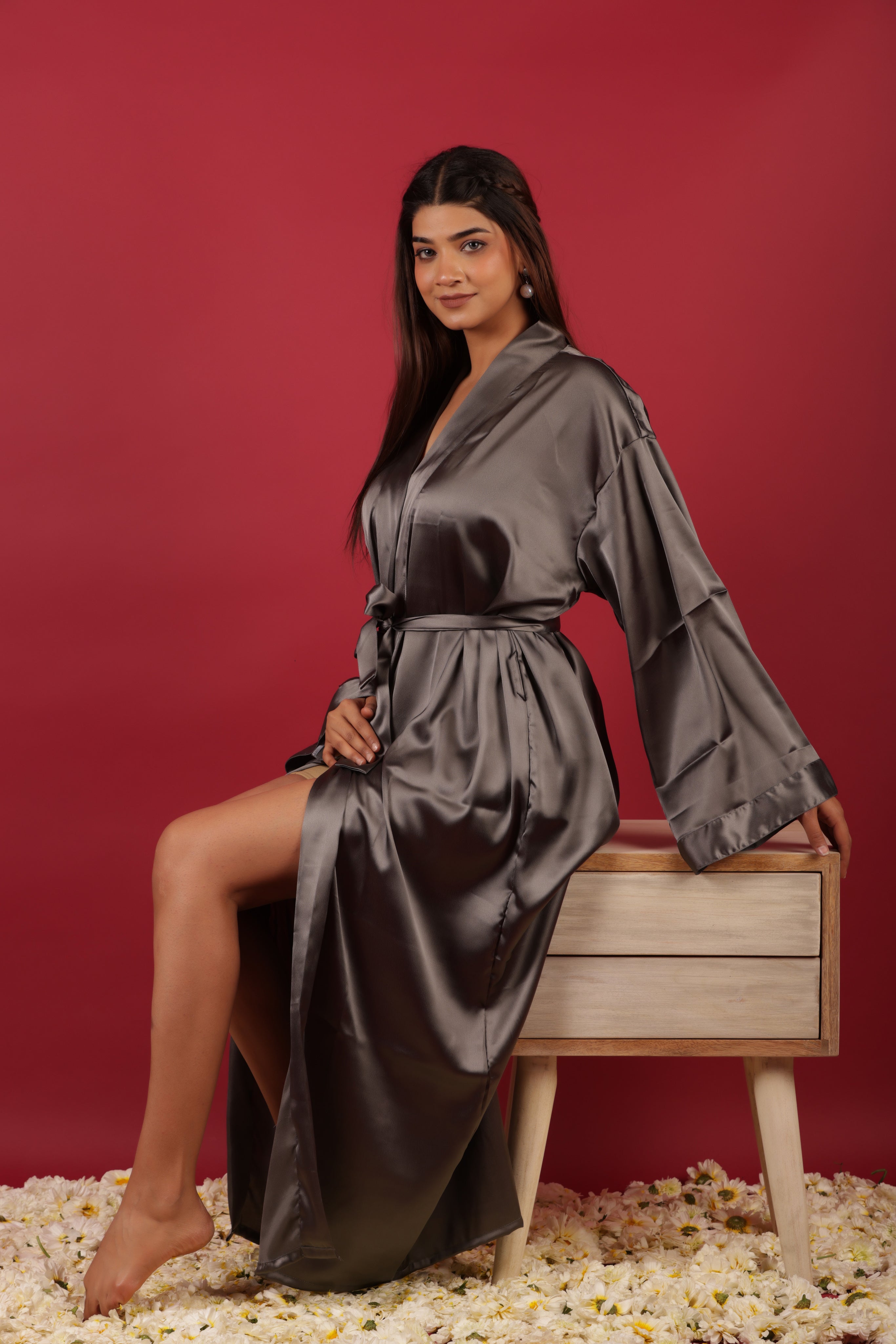 Beach Coverup Wrap Over Satin Kimono Jacket